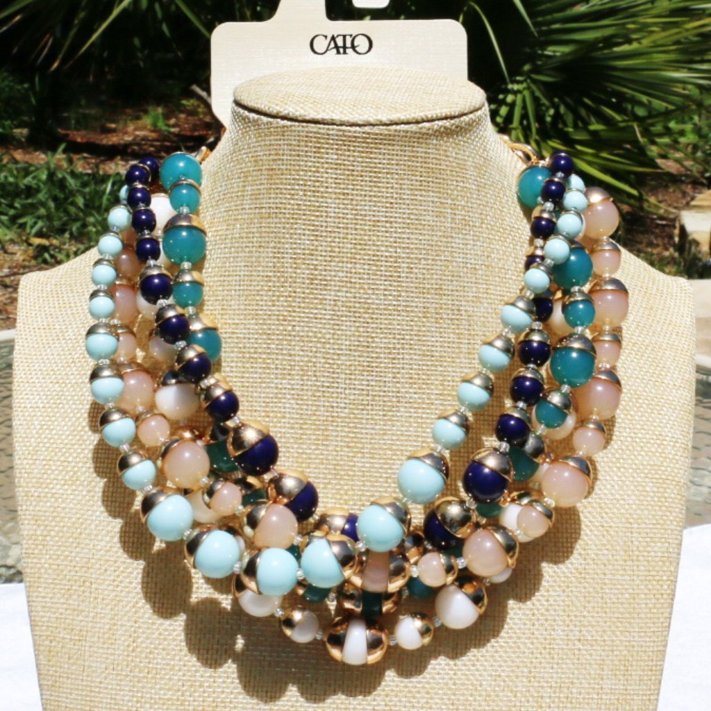 Boho Necklace Mixed Bead Multi Strand Goldtone Nwt 26$